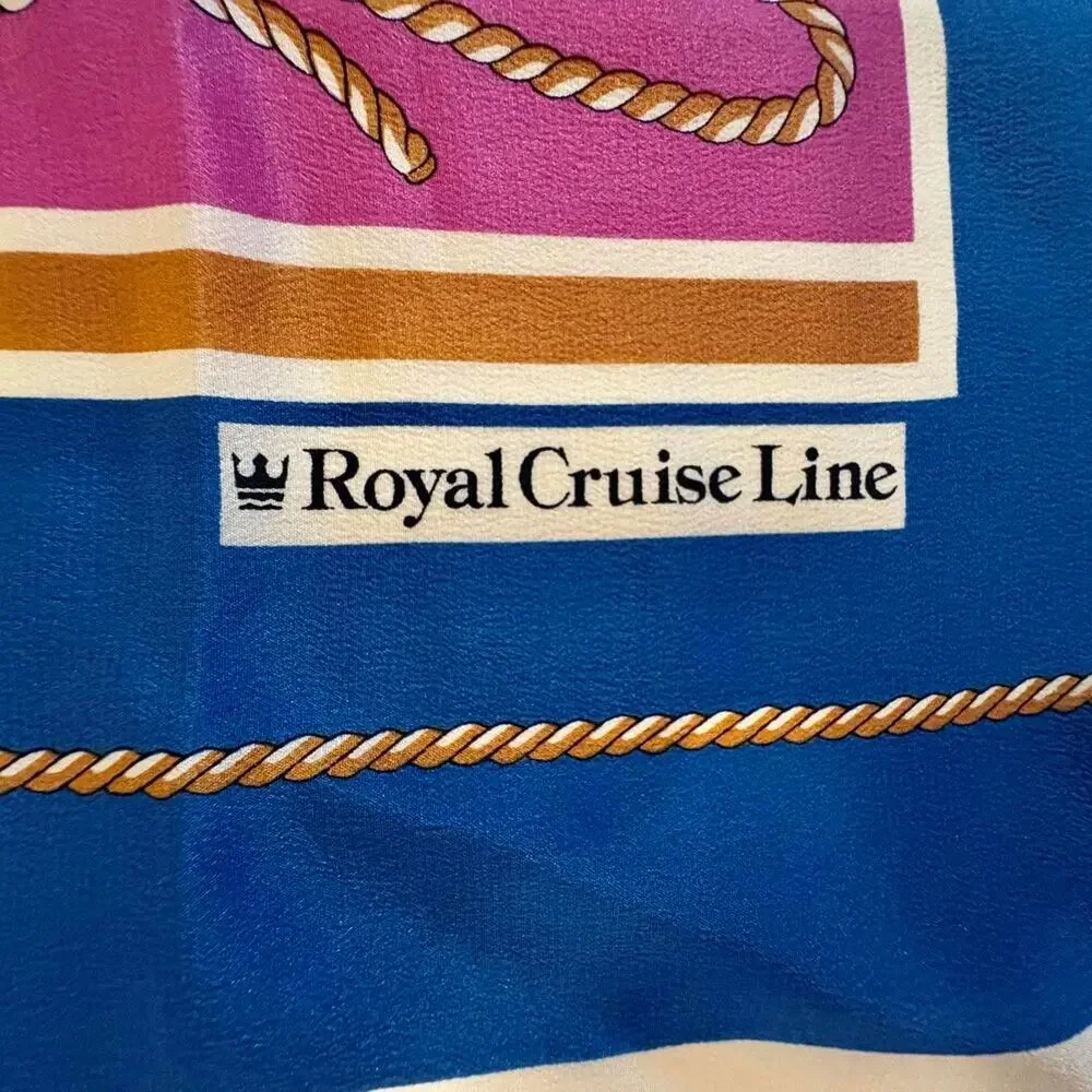 Vintage 70's Royal Cruise Line Rare Collectors 100% Silk Scarf Coastal Resort